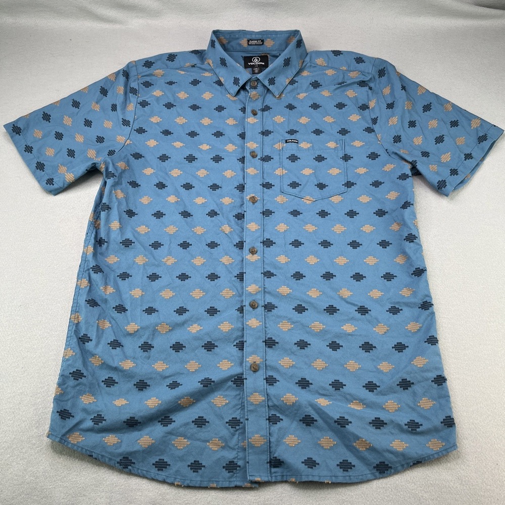 Volcom Men's Sz Large Woven Classic Fit Blue Casual Short Sleeve Button Up
